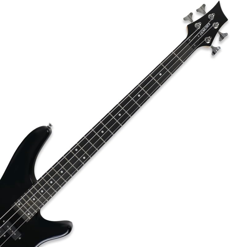 demusea electric bass guitar full size standard 4strings glossy black 34inch scale length 24frets maple neck phoenix body fixed bridge 2V 2T control for beginner starter practice show (BK-YIB30) - Image 3